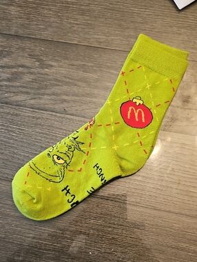 McDonald's Grinch Lime Green Holiday Crew Sock with Red Ornament